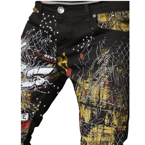 XWay Sernes Mens Graphic Denim Jeans Black & Yellow Size 32 MOD: 6104 Y2K VTG - Picture 5 of 12